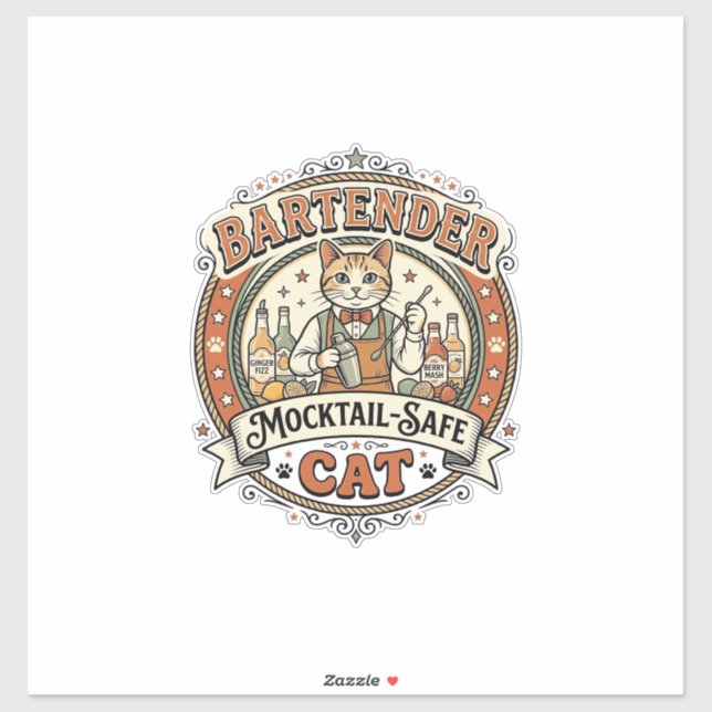 Pegatina Bartender Mocktail-Safe Cat Bartender Mocktail-Saf (Hoja)