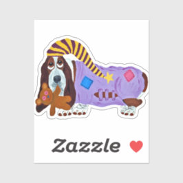 Pegatina Basset Hound in PJs with teddy bear