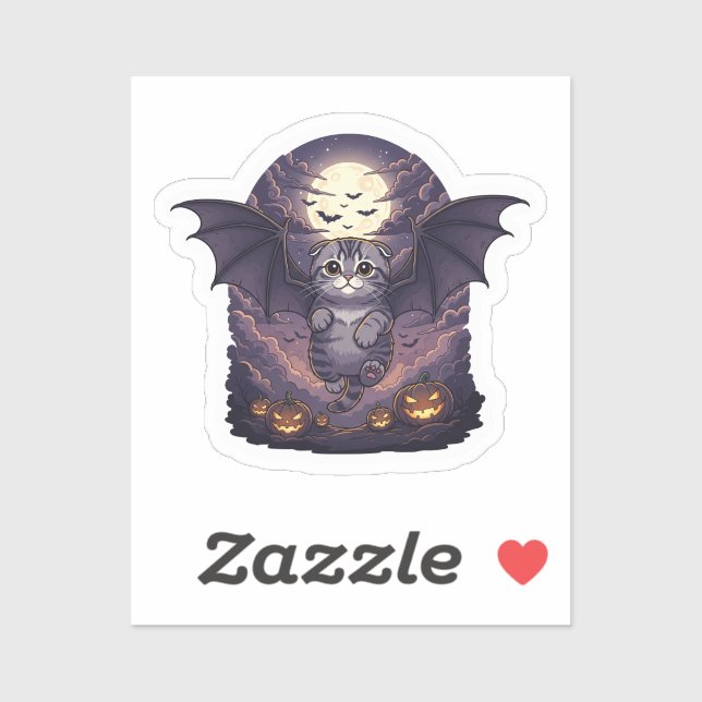 Pegatina Bat Wing Fold - Escocia Fold Bat Cat Halloween (Hoja)