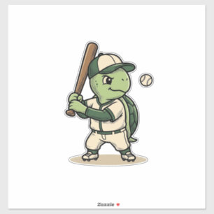 Pegatina Bateador de béisbol de tortuga linda arte vectoria
