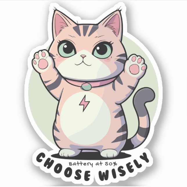 Pegatina Batería al 50 Elige sabiamente – Humor introvertid (Anverso)