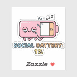 Pegatina Batería Social Kawaii 1% Energía de Introvertido D