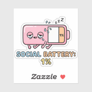 Pegatina Batería Social Kawaii 1% Energía de Introvertido D
