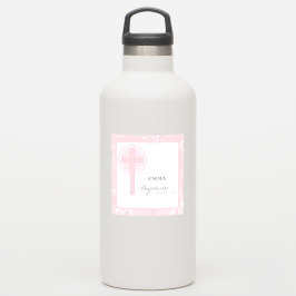 Pegatina Bautismo Chica de encaje rosa personalizado