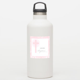 Pegatina Bautismo Chica de encaje rosa personalizado