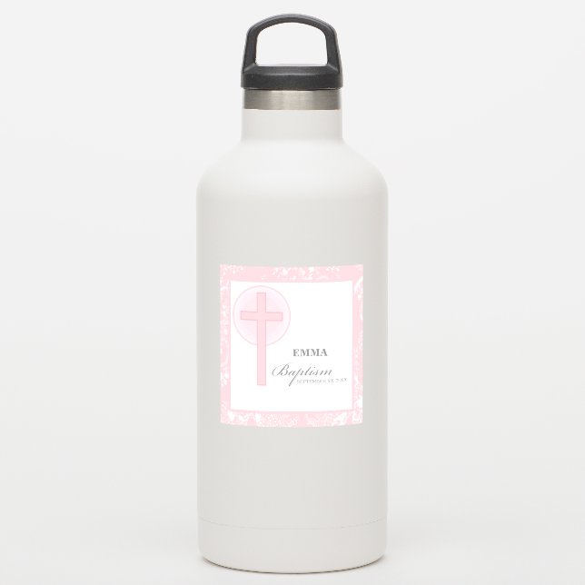 Pegatina Bautismo Chica de encaje rosa personalizado (Botella de agua)