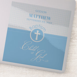 Pegatina Bautismo de Godson Hito azul de Dios Personalizado