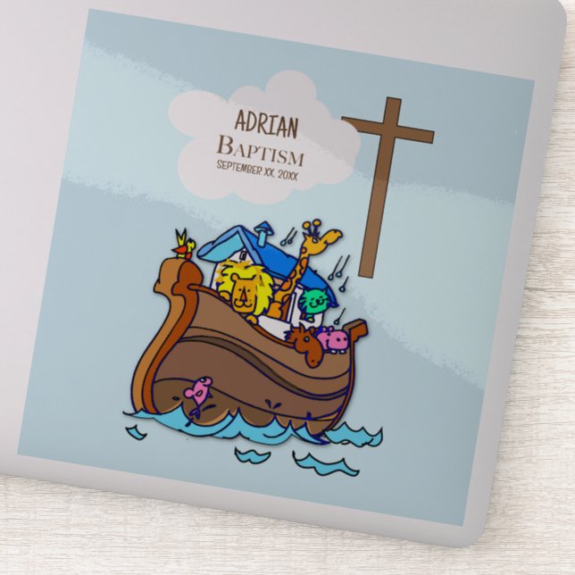 Pegatina Bautismo: El Arca de Noé, animales aburridos perso (Detalle)