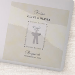 Pegatina Bautismo gemelo en cruces amarillas 2 personalizad