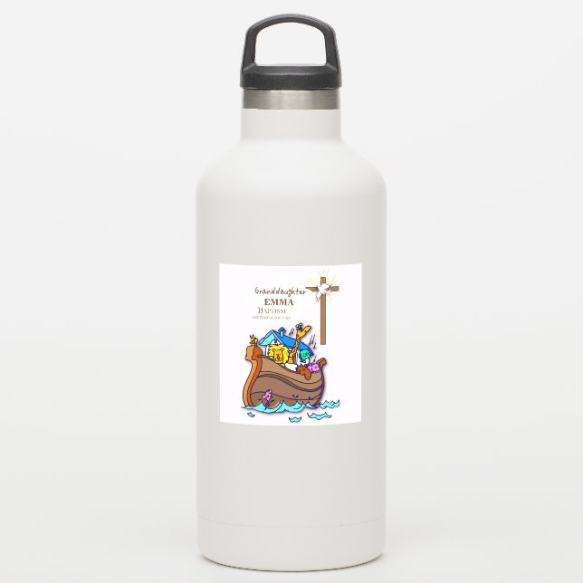 Pegatina Bautismo: Personalización de la nieta arca de Noé (Botella de agua)
