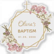 Bautizo de niña oro orquídeas rosadas floral geomé