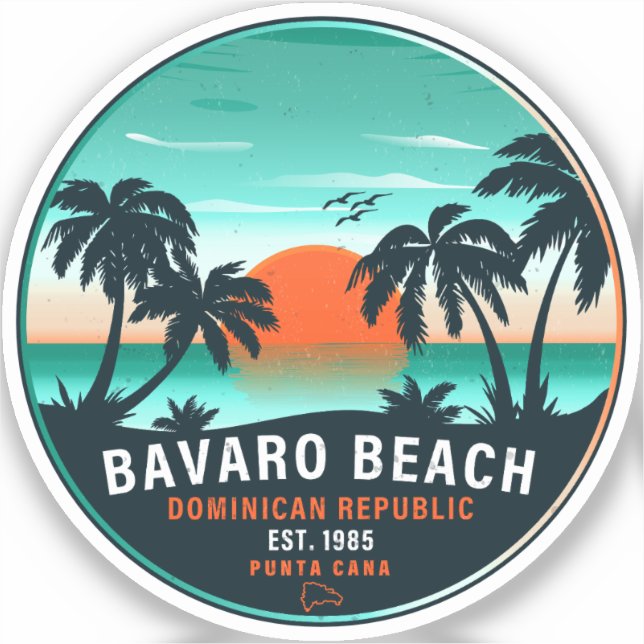 Pegatina Bavaro Beach Dominican Retro Sunset Souvenir años  (Anverso)