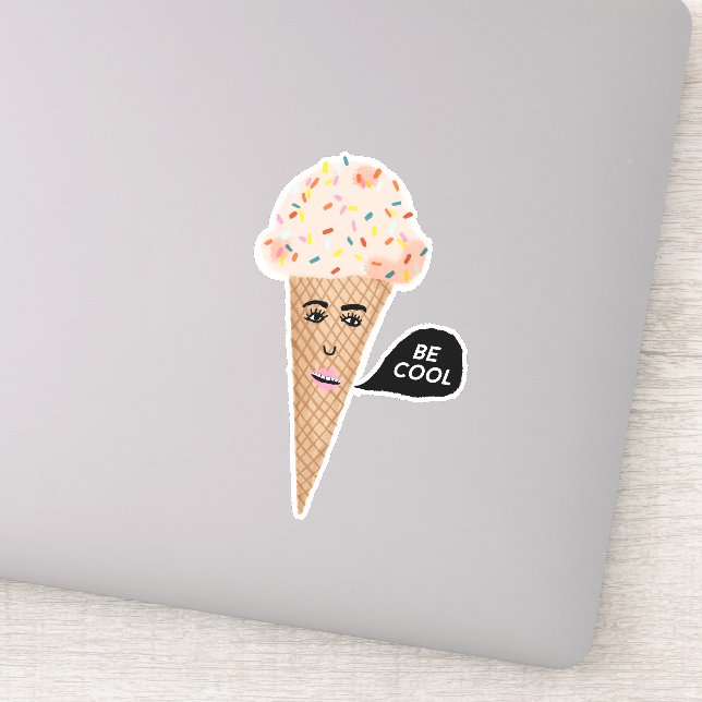 Pegatina "BE GUAY" Crema rosa de hielo Cone Ilustracion gra (Detalle)
