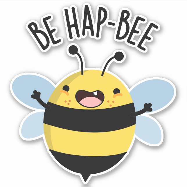 Pegatina Be Hap-bee Funny Bee Pun (Anverso)