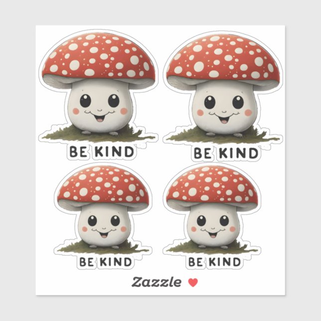 Pegatina Be Kind whimsical Sonriente Cute Rojo top champiñó (Hoja)