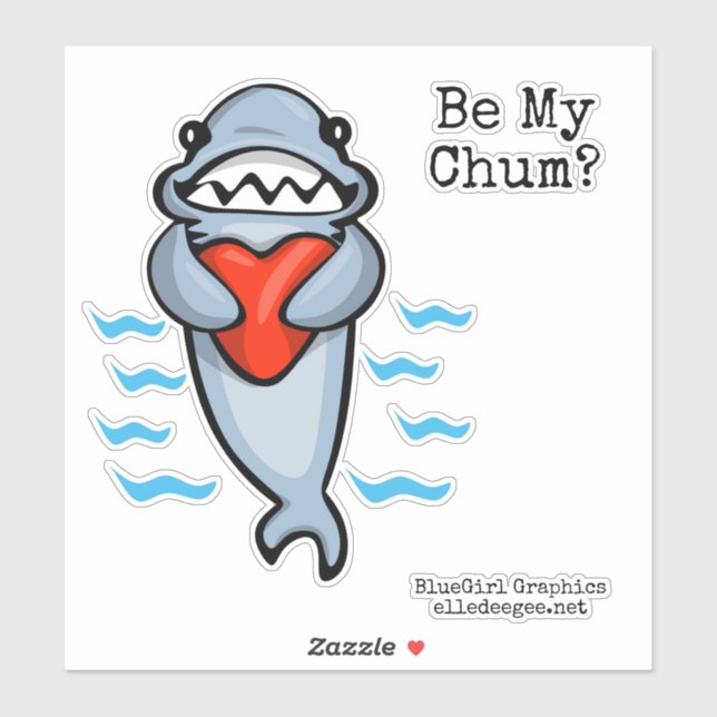 Pegatina Be My Chum Shark Valentine (Hoja)