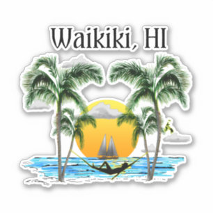 Pegatina Beach Sunset Waikiki Hawaii
