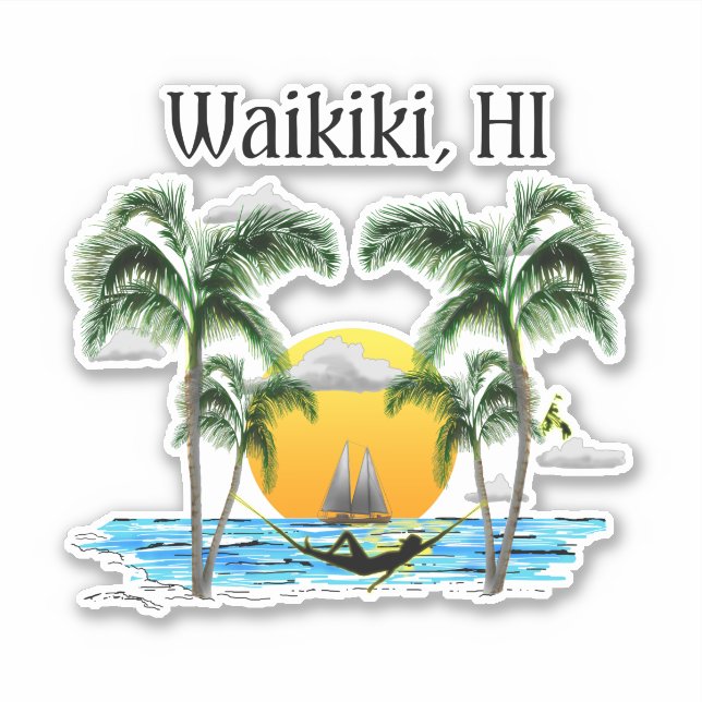 Pegatina Beach Sunset Waikiki Hawaii (Anverso)