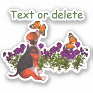 Pegatina Beagle Butterflies Pansies Cute Personalizado