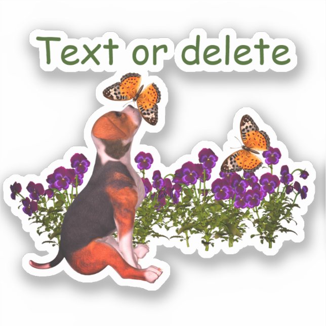 Pegatina Beagle Butterflies Pansies Cute Personalizado (Anverso)