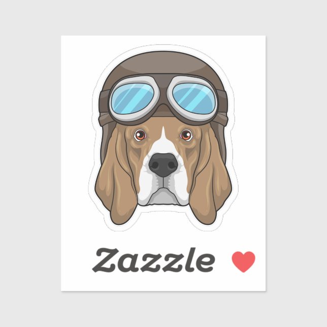 Pegatina Beagle como piloto con gorra piloto (Hoja)
