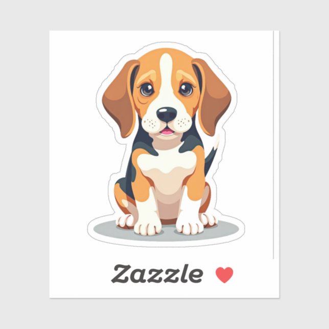 Pegatina Beagle deseable, Adorable Estilo Plano, Pequeño (Hoja)