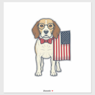 Pegatina Beagle Patriótico con Bandera Arte Vectorial Vinta