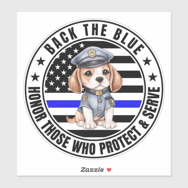 Pegatina Beagle Police Back The Blue (Hoja)