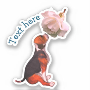 Pegatina Beagle Puppy White Rose Cute Dog Personalizado