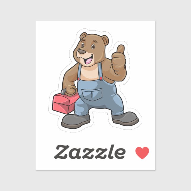 Pegatina Bear as Craftsman with Tool box (Hoja)