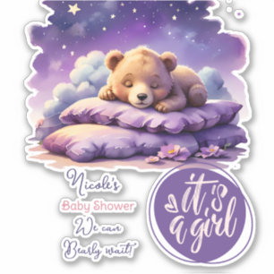 Pegatina Bear Bear Sleeping Purple Galaxy Chica Baby Shower