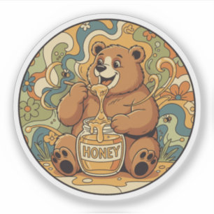 Pegatina Bear feliz comiendo miel - Groovy Nature Art