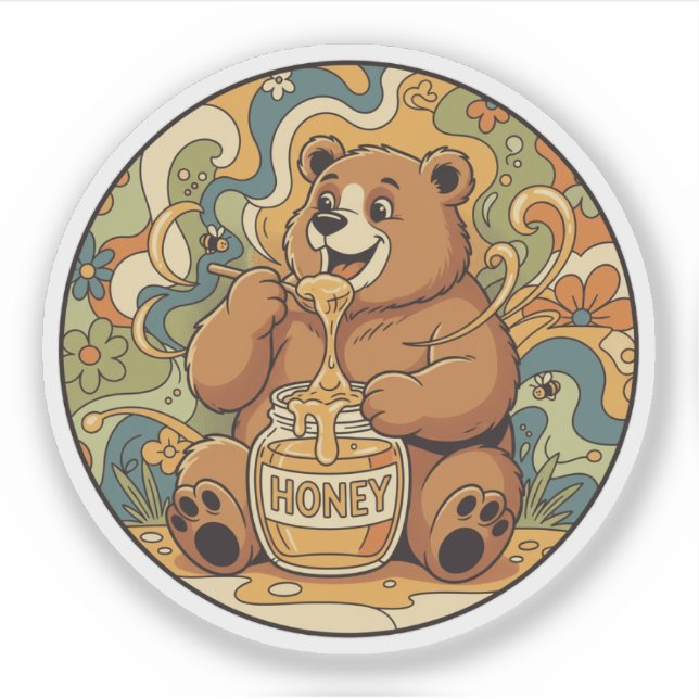 Pegatina Bear feliz comiendo miel - Groovy Nature Art (Anverso)