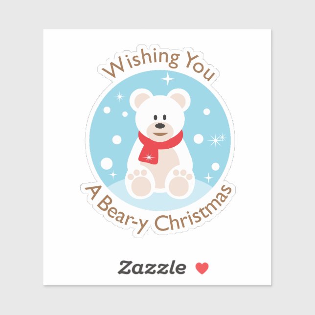Pegatina Bear-y Christmas Greeting Custom-Cut Vinyl Sticker (Hoja)