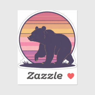 Pegatina Bearly Awake - Funny Diseño Retro Bear Sunset