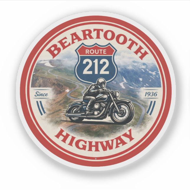 Pegatina Beartooth Highway Route 212 motorcycle gifts (Anverso)
