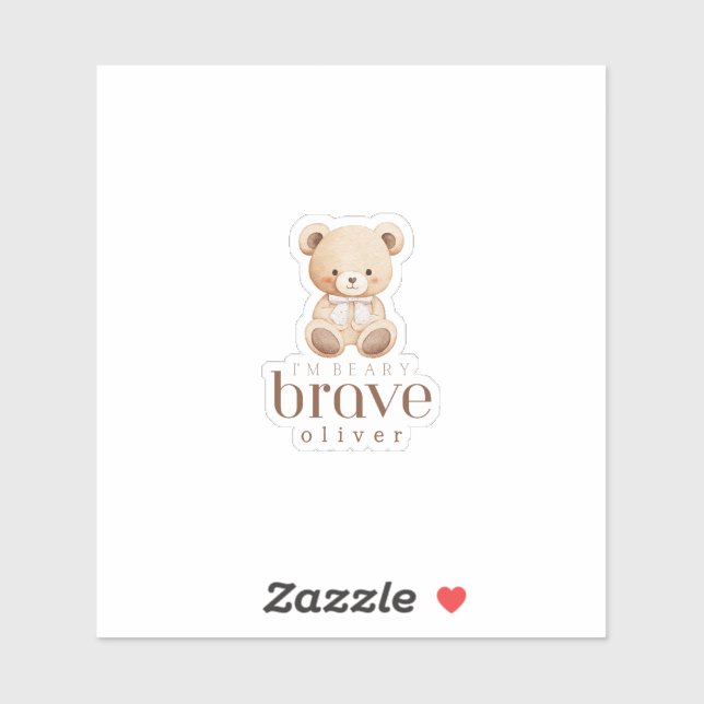 Pegatina beary brave childhood cancer sick kids custom name (Hoja)