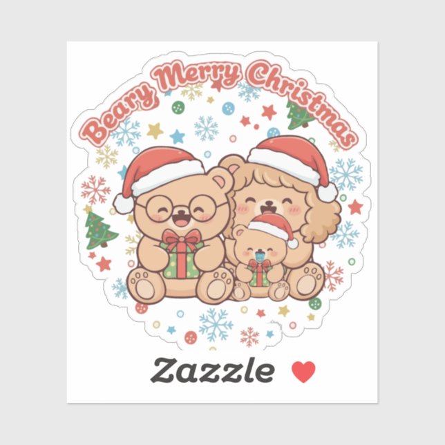 Pegatina "Beary Merry Christmas" (Hoja)