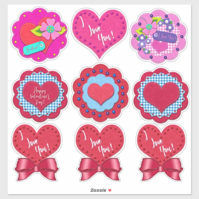 Pegatina Beautiful Felt Look Valentine's Day Rounds  (Hoja)