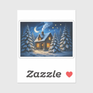 Pegatina Beautiful magic Christmas forest and house