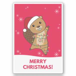 Pegatina Beaver Alegres Navidades Animales De Invierno Beav