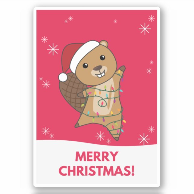 Pegatina Beaver Alegres Navidades Animales De Invierno Beav (Anverso)