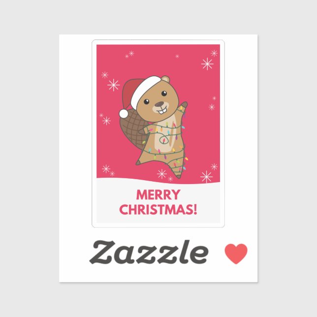 Pegatina Beaver Alegres Navidades Animales De Invierno Beav (Hoja)