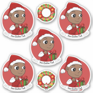 Pegatina Bebé afroamericano con sombrero de Papá Noel