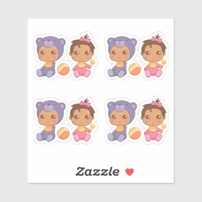 Pegatina Bebé Chica Gemelos Morado Jumpsuit 4 Stic (Hoja)