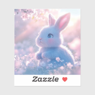 Pegatina Bebé conejo adorable en un campo de flores