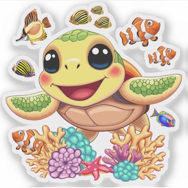 Pegatina Bebé de tortuga marina feliz y con carácter (Anverso)