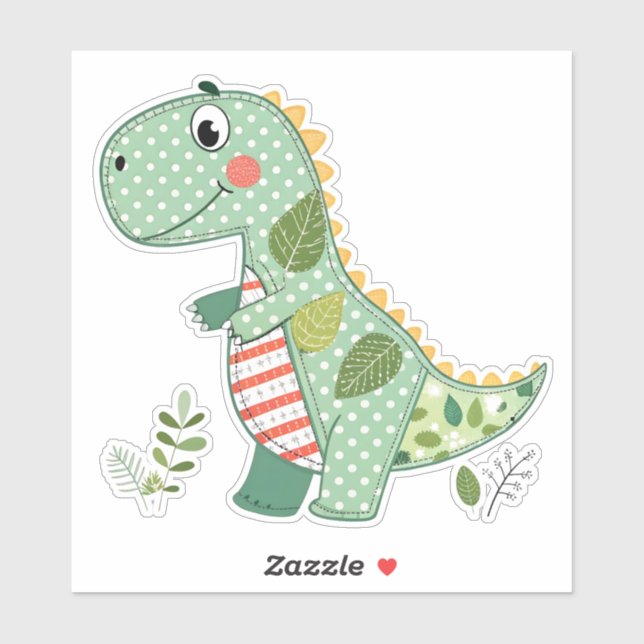 Pegatina Bebé dinosaurio de patchwork lindo (Hoja)