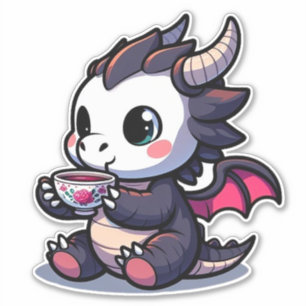 Pegatina Bebé Dragón negro Beber té o café