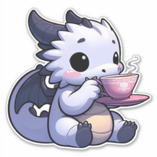 Pegatina Bebé Dragon tomando té